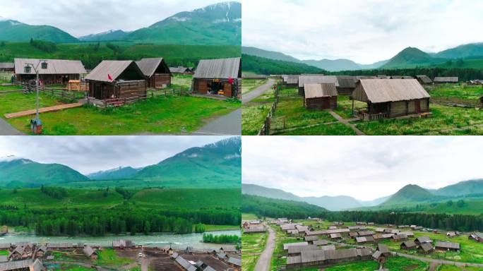 新疆禾木景区自然原始风光4K大气航拍视频