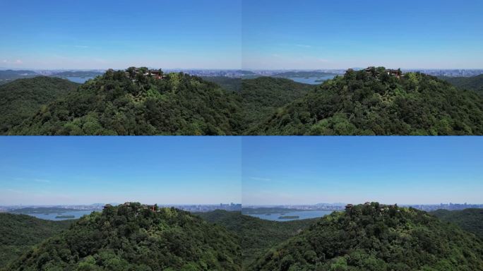 航拍西湖山顶寺庙大全景