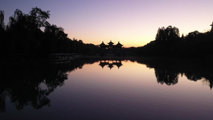 扬州 瘦西湖 日出 航拍 五亭桥