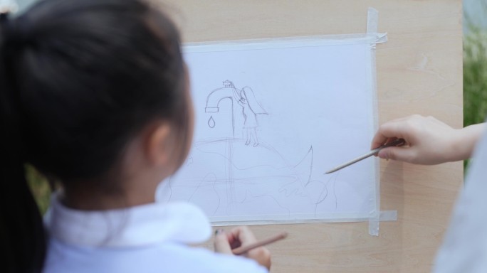 【4K】老师指导孩子画画构图