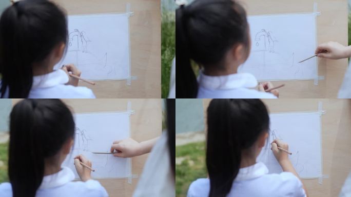 【4K】老师指导孩子画画构图