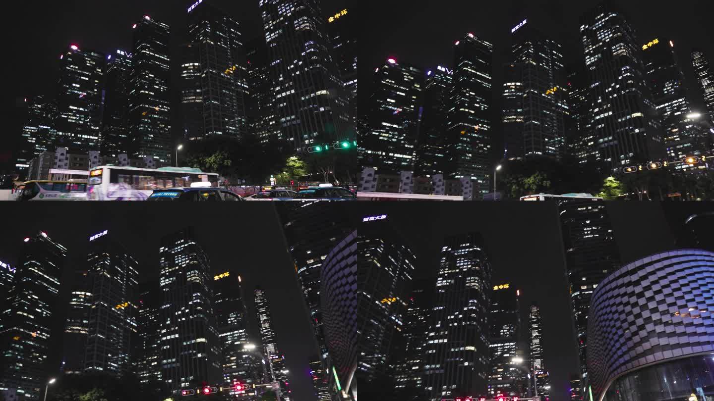 4K中国广东深圳的摩天大楼夜景素材