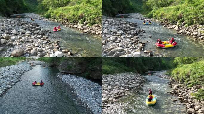 山区河谷漂流航拍4K