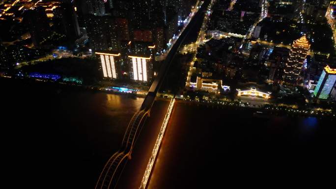 哈尔滨松花江铁路大桥夜景航拍