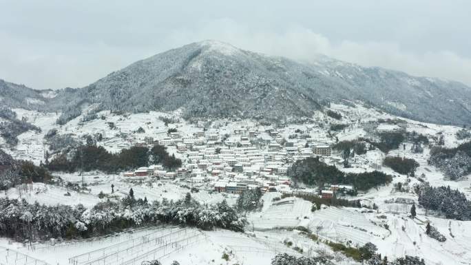 金华盘前村雪景风光4K航拍