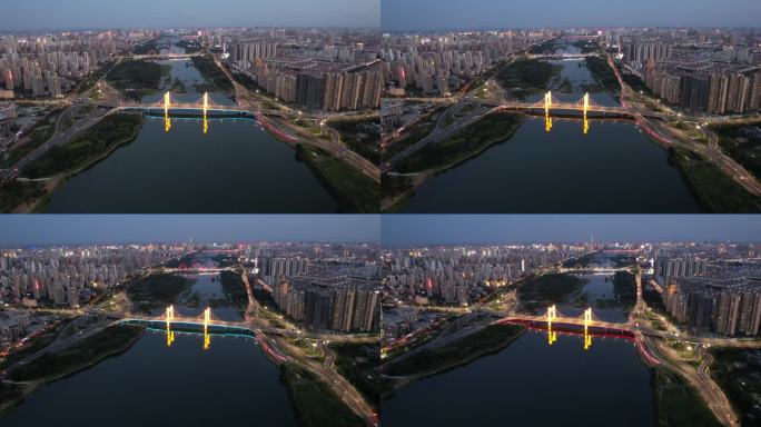 临沂日转夜 武汉路桥祊河航拍延时素材