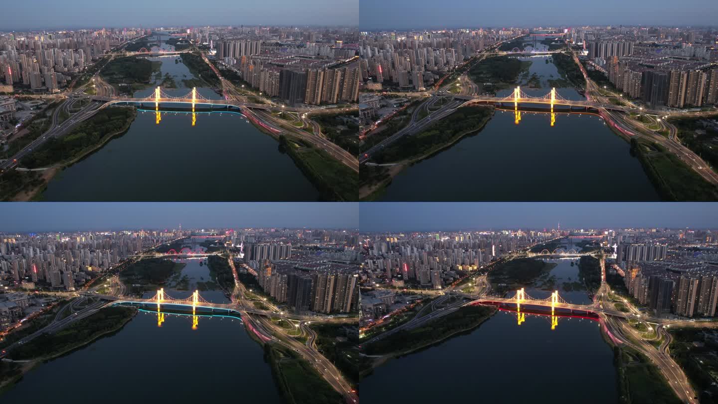 临沂日转夜 武汉路桥祊河航拍延时素材