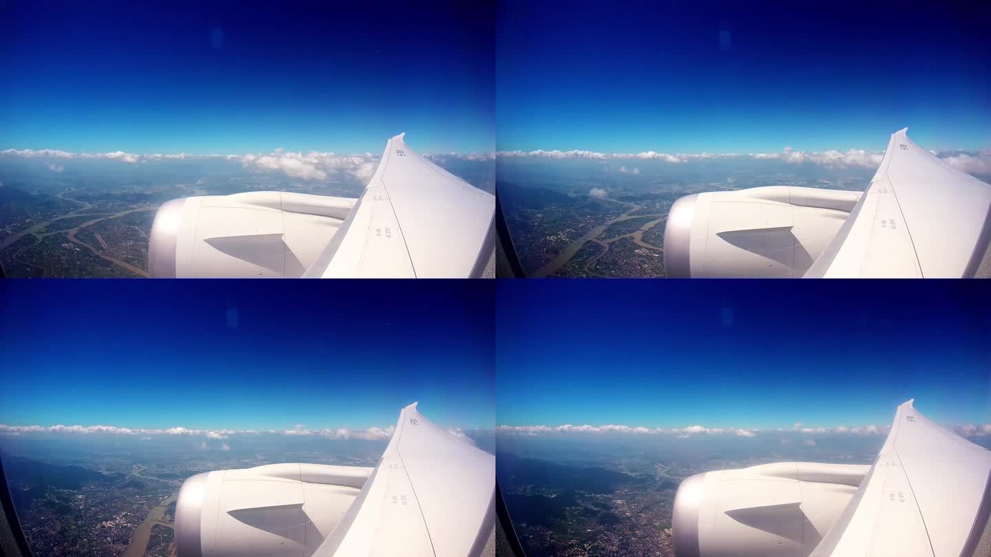 蓝天白云下平流层飞行的787飞机巡航过程