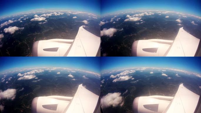 广角拍摄云层上的787飞机巡航过程