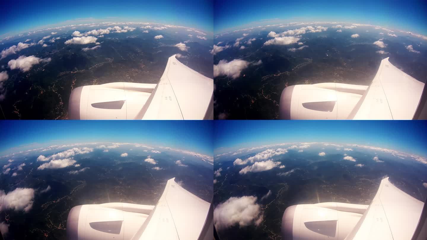 广角拍摄云层上的787飞机巡航过程
