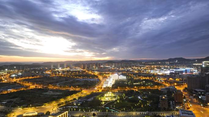 延安新区日落夜景延时