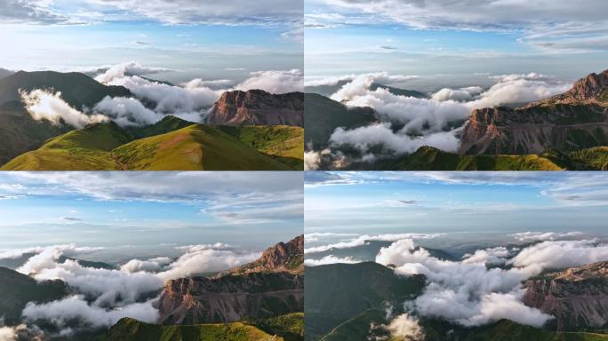 航拍昭苏高山草原云海