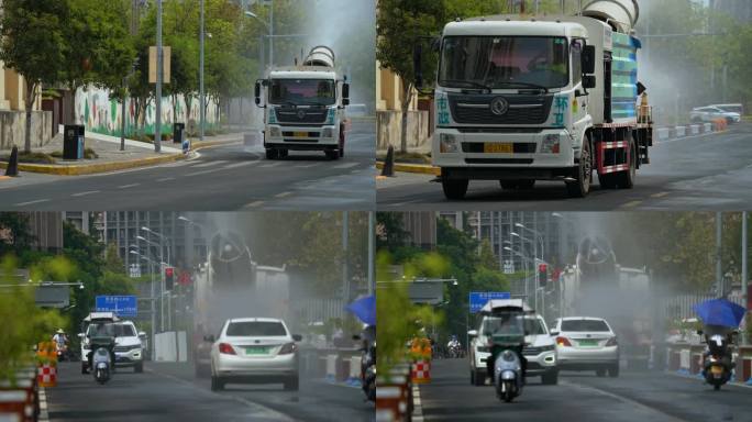 夏日炎热高温市政道路洒水