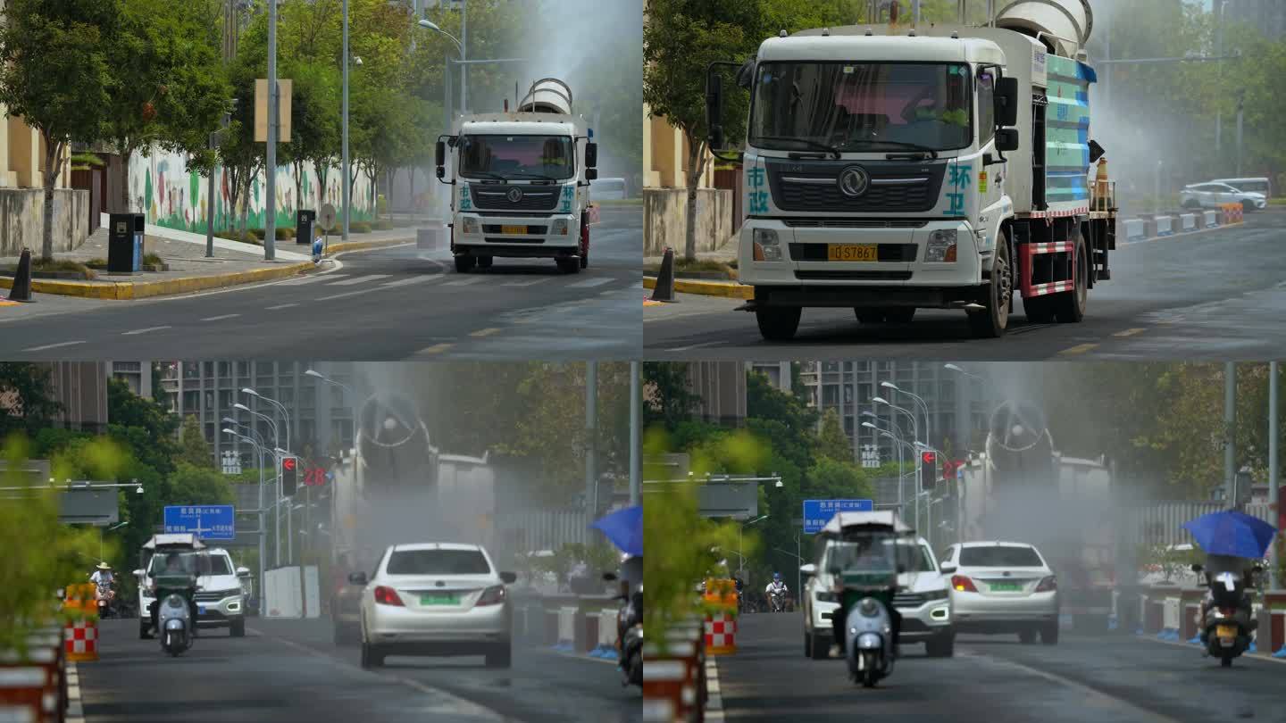 夏日炎热高温市政道路洒水