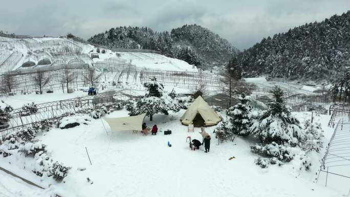 金华盘前村雪景风光4K航拍