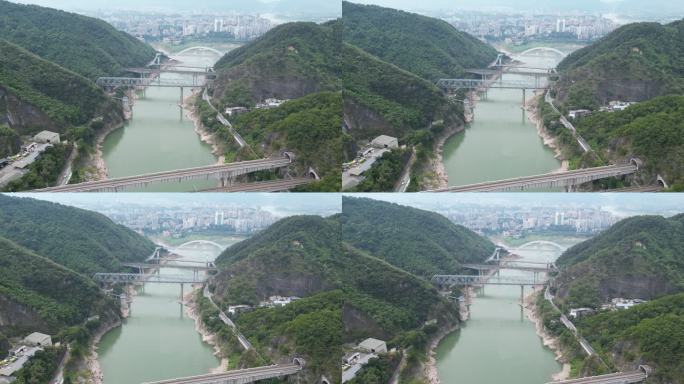 重庆北碚朝阳桥嘉陵江自然风光航拍