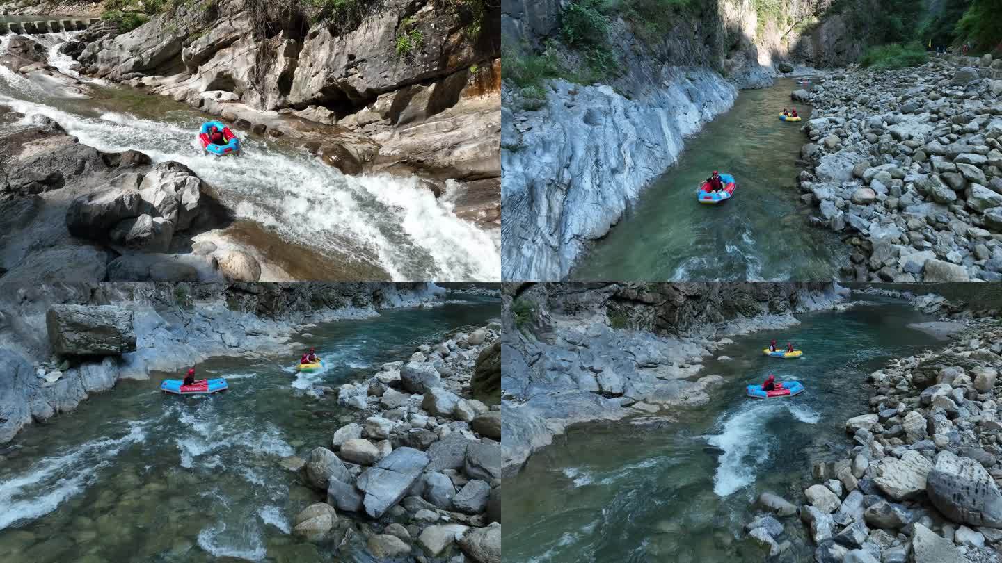 山区河谷漂流航拍4K