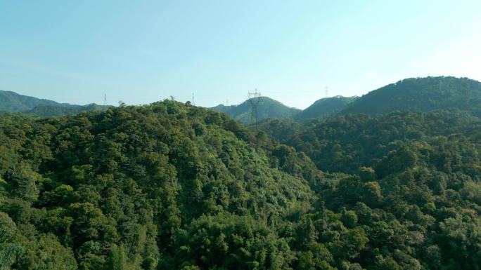 森林山间电网4K航拍
