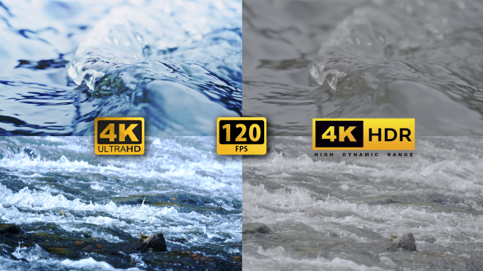 4K清澈水流慢动作飞溅水滴流山间峡谷小溪