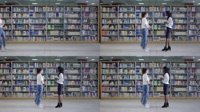【4K】图书馆美女与外教交流