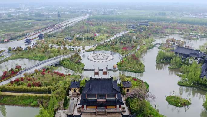 航拍江苏东台市西溪旅游文化景区
