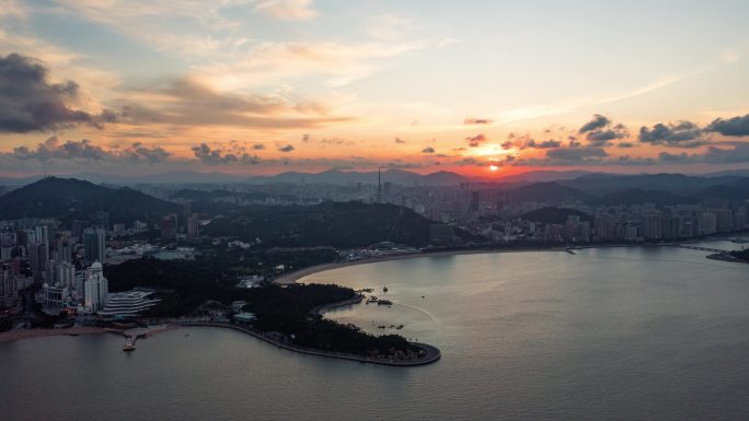 珠海香洲区情侣路航拍延时菱角咀