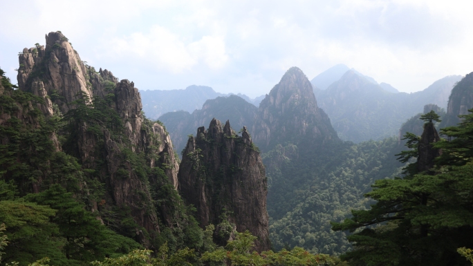 黄山风景 妙笔生花猴子观月云海奇石怪松