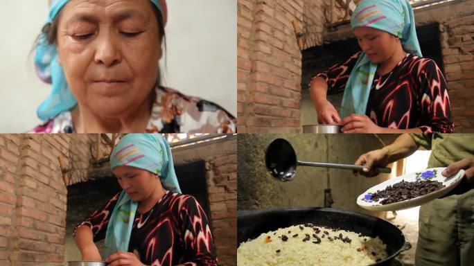 新疆维吾尔族妇女制作手抓饭