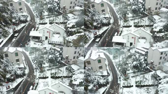 浙江义乌大陈大畈村村口雪景景观航拍