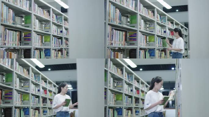 4K美女图书馆看书学习