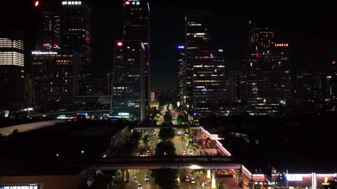 深圳市福华路低空航拍夜景4k