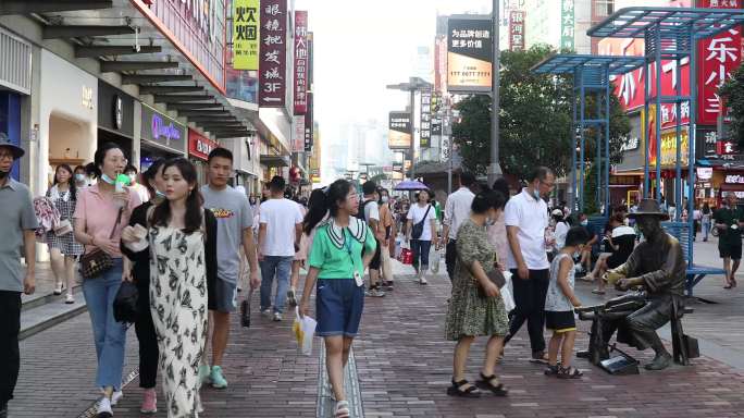 【4K】黄兴步行街国金街人来人往市民逛街