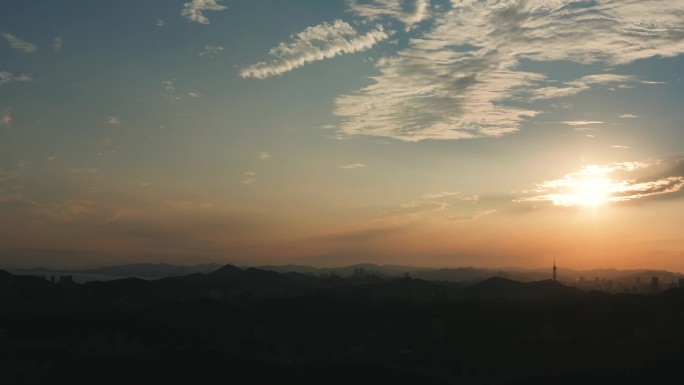 航拍大连夕阳山