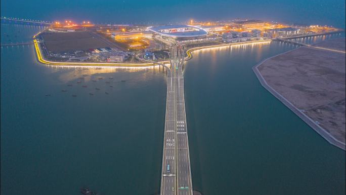 4K高清航拍港珠澳大桥口岸移动延时