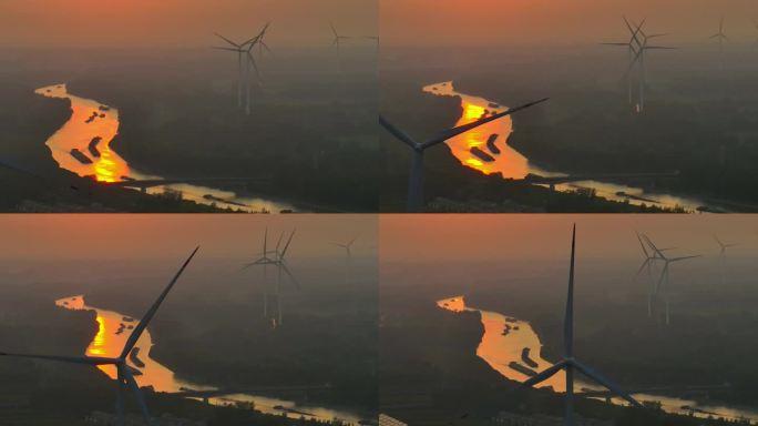 江苏淮安京杭大运河畔的风力发电场