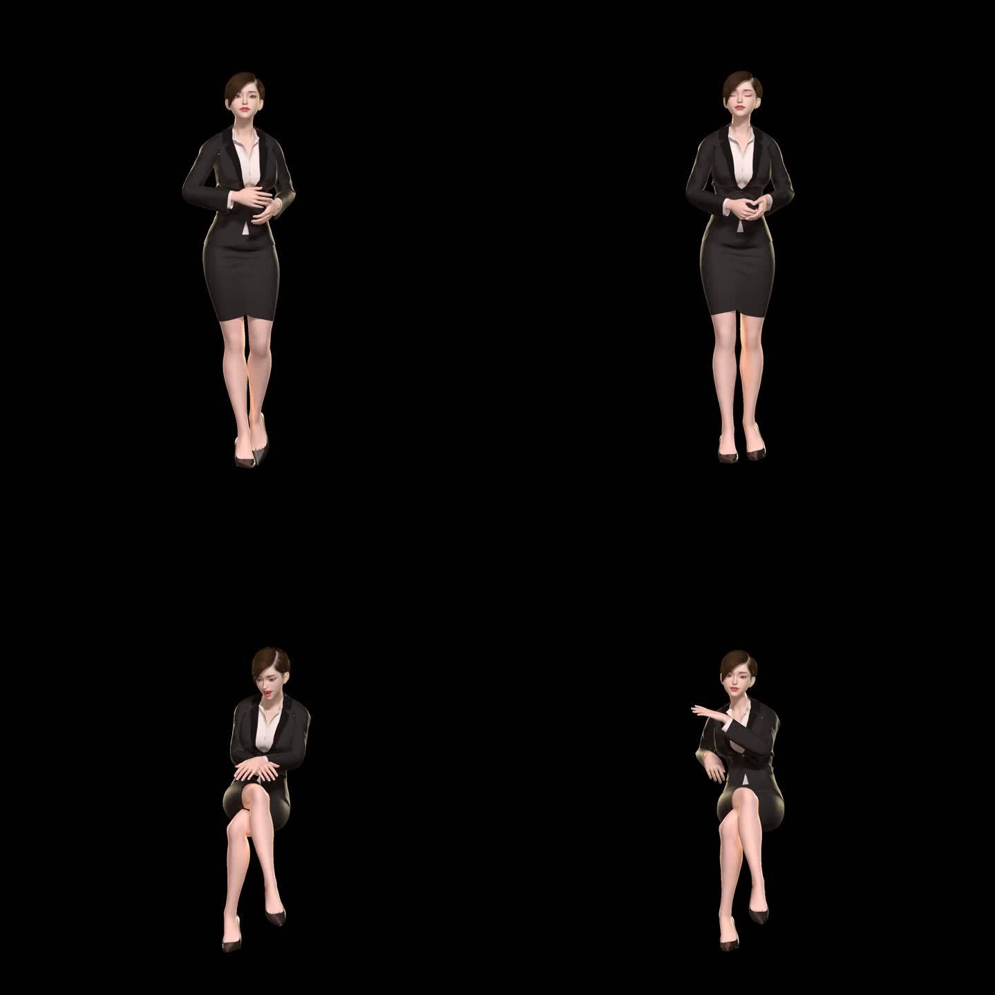三维女性职业装主持人介绍3d动画
