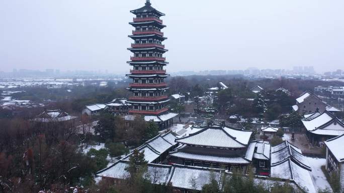 扬州 大明寺 雪景 航拍 原创 4K