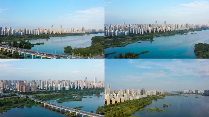 4K航拍临沂市祊河北城新区城市风景视频