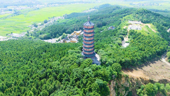 4k航拍吉林梅河口市龙泉寺