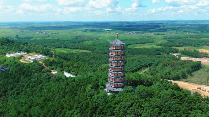 4k航拍吉林梅河口市龙泉寺