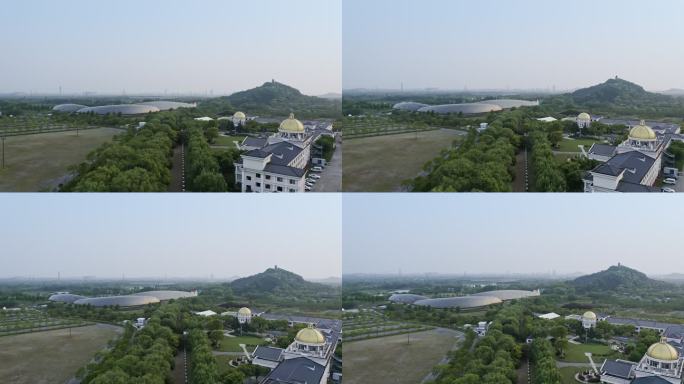 日落大自然风景航拍上海辰山植物园建筑风光