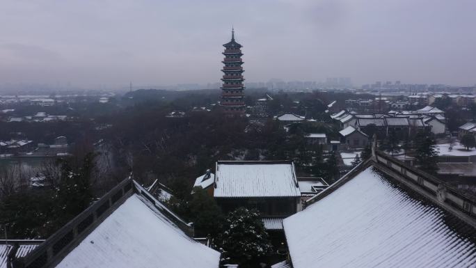 扬州大明寺观音山 雪景 航拍 原创 4K