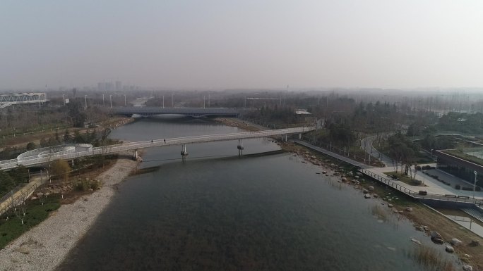河南郑州航空港区双鹤湖中央公园航拍