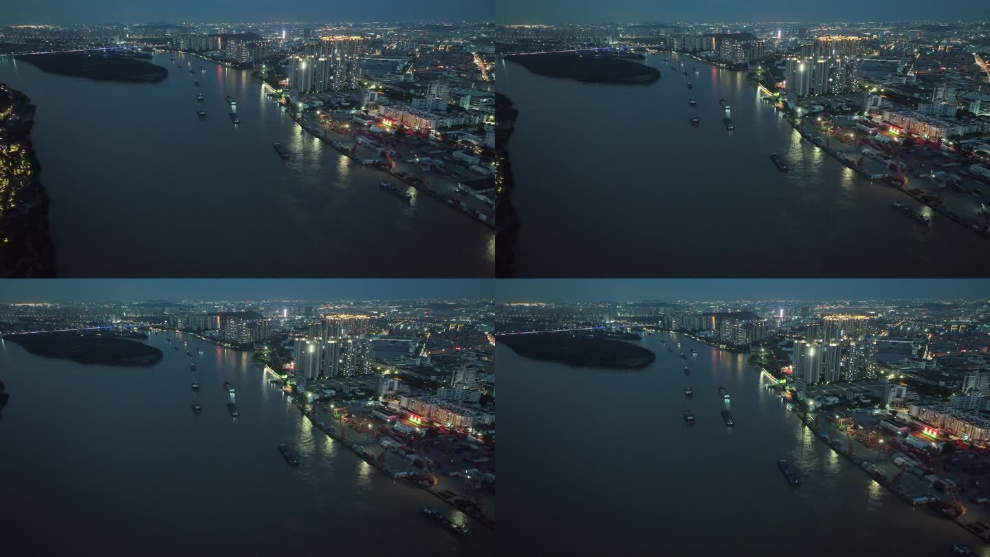城市江河 夜景航拍