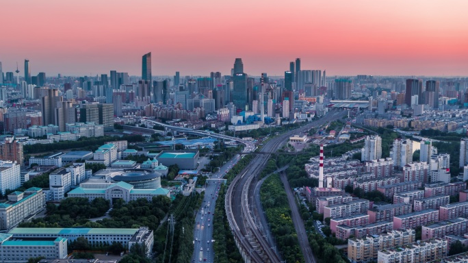 沈阳高铁穿过市区cbd航拍