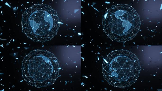 太空中旋转的地球和网络通讯科技C4D动画