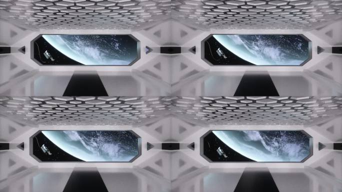 高科技太空舱和舷窗宇航员地球C4D动画
