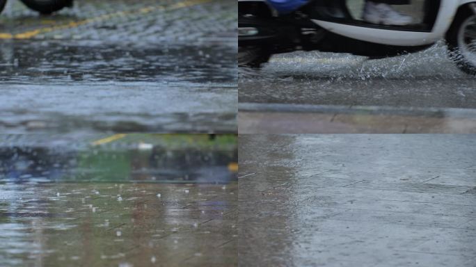 下雨天，雨天的脚步，车轮溅起的水花