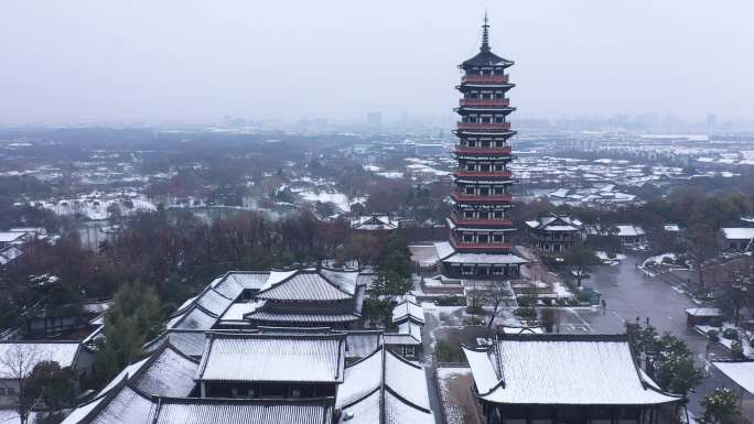 扬州 大明寺 雪景 航拍 原创 4K