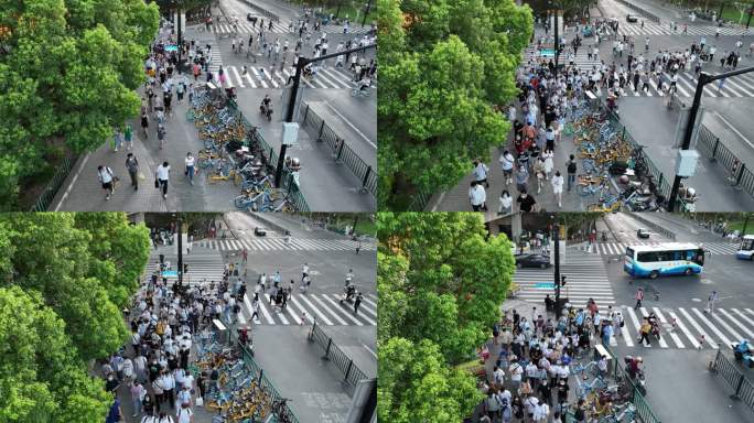 4K原素材-上海过马路人群、白领下班